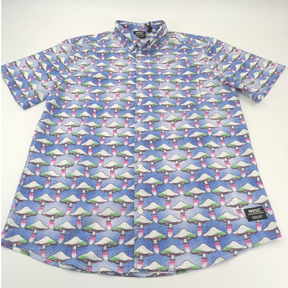NWT WeSC Unisex Oden Shroomspiracy Mushroom Print Button Down Shirt Men L,Wmn XL